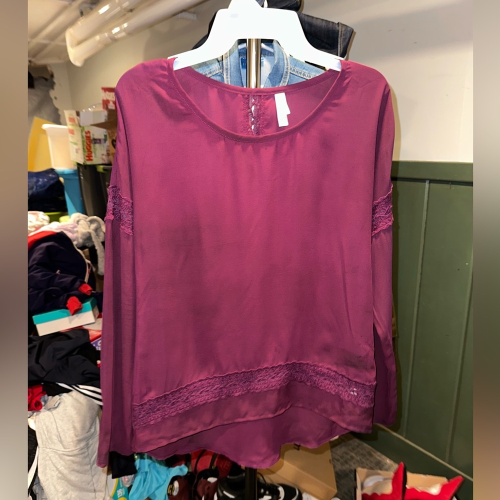 Xhilaration Plum Blouse with Lace Accents